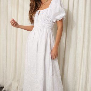 FAITHFULL THE BRAND  Maurelle puff-sleeve linen midi dress - L